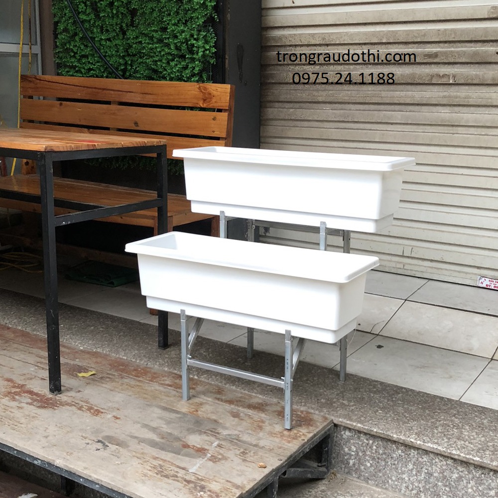 Kệ 2 tầng bậc thang chậu 67x24 trồng rau sạch